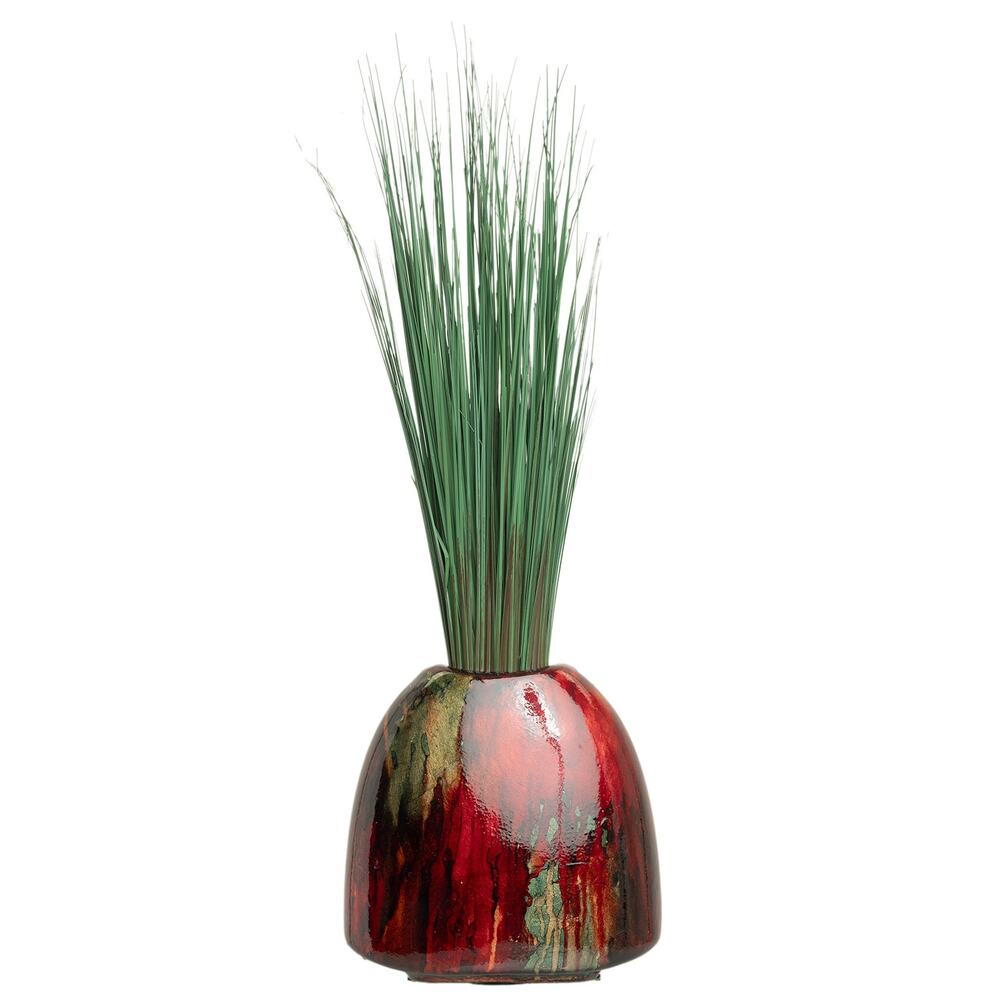 Vintage Charles Noke Oxblood Flambė-Glazed  Small Ceramic Vase w/ Dune Grass-EUC